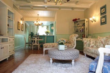 精美田園風(fēng)格80平米二居室客廳吊頂裝修效果圖