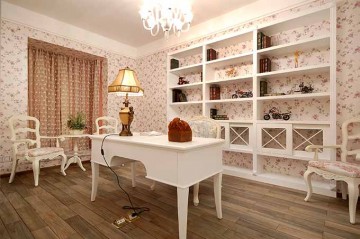 濃郁清新田園風(fēng)格90平米二居室書(shū)房背景墻裝修效果圖