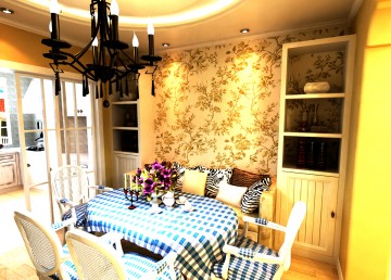 寧靜溫馨田園風(fēng)格90平米二居室餐廳背景墻裝修效果圖