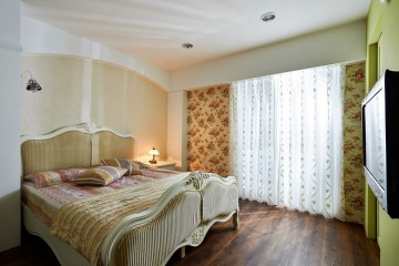 清爽原木田園風(fēng)格120平米三居室臥室吊頂裝修效果圖