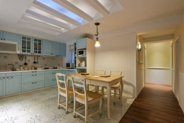 清爽原木田園風(fēng)格120平米三居室餐廳吊頂裝修效果圖