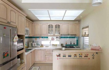 淡藍(lán)雅致田園風(fēng)格90平米二居室廚房櫥柜裝修效果圖