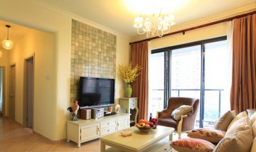 淡雅舒適田園風(fēng)格90平米二居室客廳電視背景墻裝修效果圖