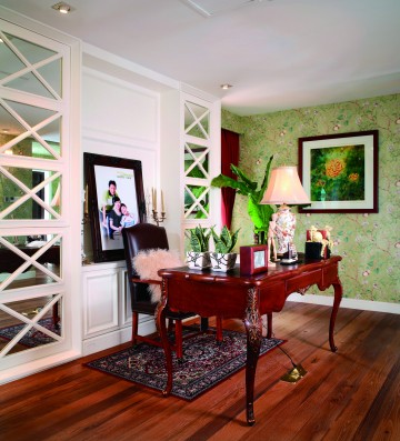 歐式清新田園風(fēng)格110平米三居室書房背景墻裝修效果圖