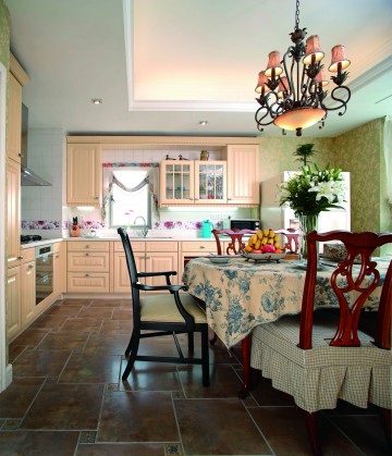 歐式清新田園風(fēng)格110平米三居室餐廳吊頂裝修效果圖