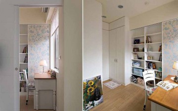 淡藍(lán)雅致田園風(fēng)格90平米二居室書(shū)房背景墻裝修效果圖