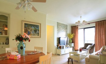 淡雅舒適田園風(fēng)格90平米二居室餐廳背景墻裝修效果圖