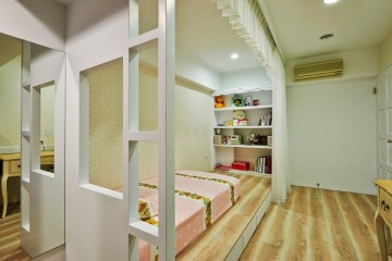 清爽原木田園風(fēng)格120平米三居室兒童房背景墻裝修效果圖