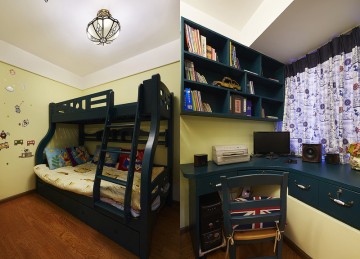 淡雅清新田園風(fēng)格90平米二居室書(shū)房背景墻裝修效果圖