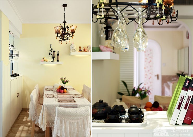 溫馨雅致田園風格100平米三居室餐廳背景墻裝修效果圖