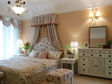 溫暖陽(yáng)光田園風(fēng)格110平米三居室臥室背景墻裝修效果圖