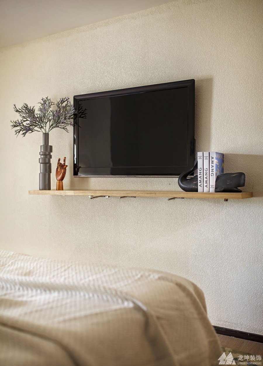 清爽海面北歐風格90平米二居室臥室電視背景墻裝修效果圖