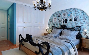 藍白清新地中海風格100平米二居室臥室吊頂裝修效果圖