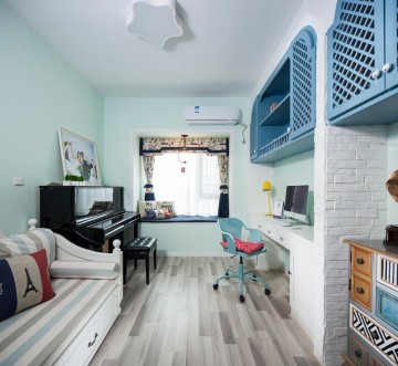 清新浪漫地中海風(fēng)格90平米二居室書房背景墻裝修效果圖