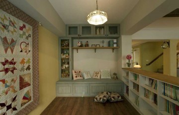 美式鄉(xiāng)村田園90平米復(fù)式書房吊頂裝修效果圖