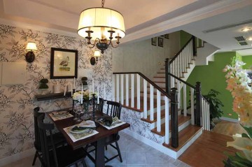 寧?kù)o舒適田園風(fēng)格240平米別墅餐廳吊頂裝修效果圖