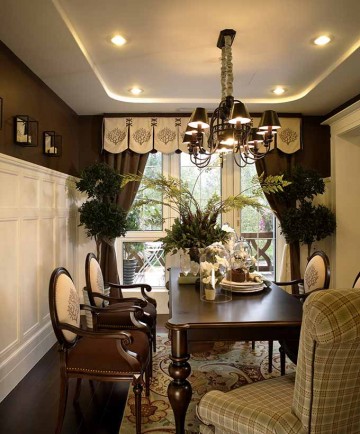 歐式雅致田園風(fēng)格240平米別墅餐廳吊頂裝修效果圖