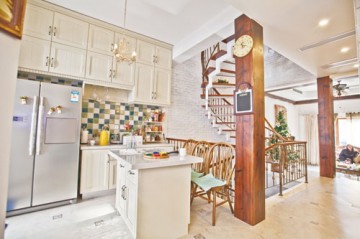 原木精致田園風(fēng)格220平米別墅廚房櫥柜裝修效果圖