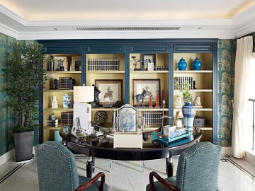 清新飄逸地中海風(fēng)格120平米三居室書房背景墻裝修效果圖