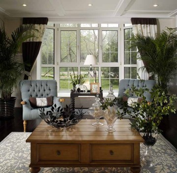 歐式雅致田園風(fēng)格240平米別墅客廳飄窗裝修效果圖