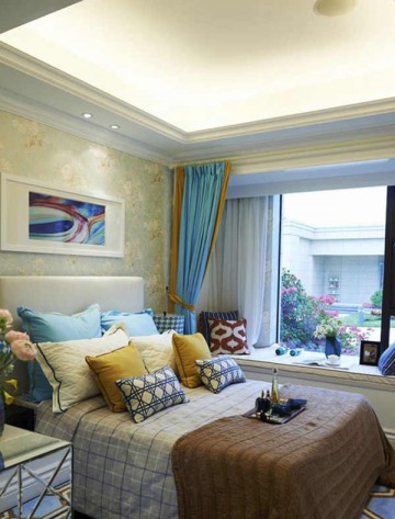 樸實精致地中海風(fēng)格130平米三居室臥室背景墻裝修效果圖